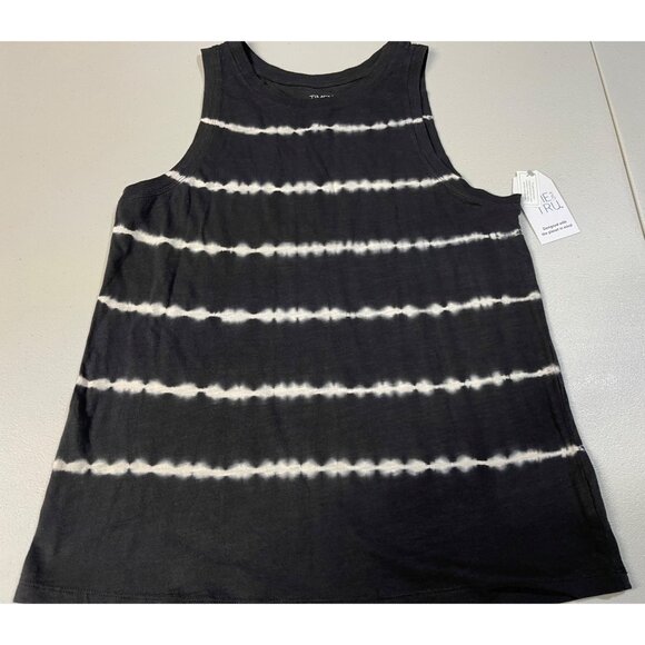 Time and Tru Womens Size M Tie-Dye Sleeveless Tank Top Black & White 100% Cotton - Picture 1 of 10